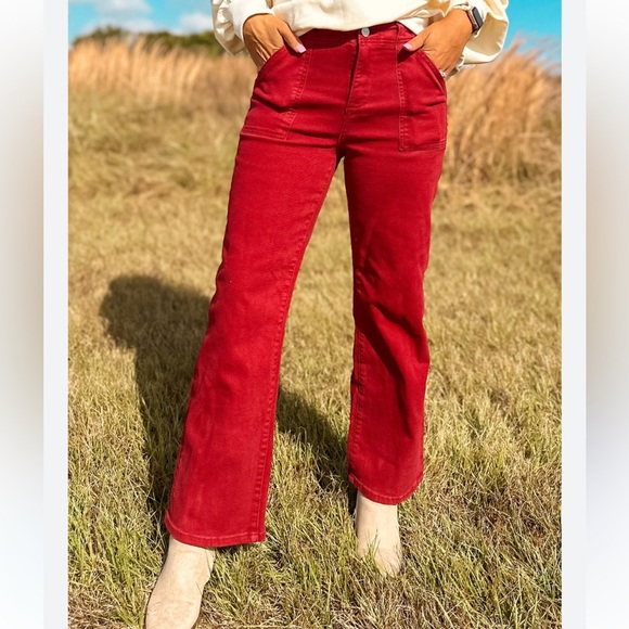 Risen Los Angeles Denim - Brand New Risen High Rise Ankle Length Jeans Wine Red Fall Denim Cotton Stretch